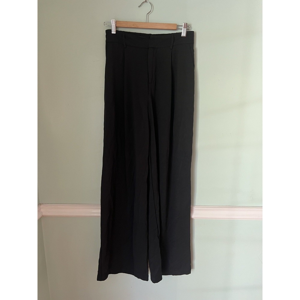 COMMENSE pants size Medium Solid Wide Leg Pants Black career comfort